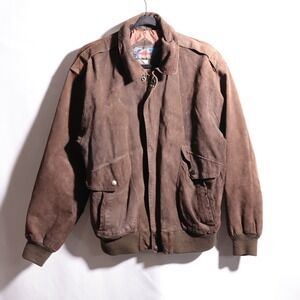 VTG Weekends Brown Suede Leather Bomber Jacket Mens L 44 Retro Indiana Jones SEE
